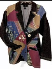 Carole Little Artsy Denim Embellished Embroidered Tunic Jacket Sz 8