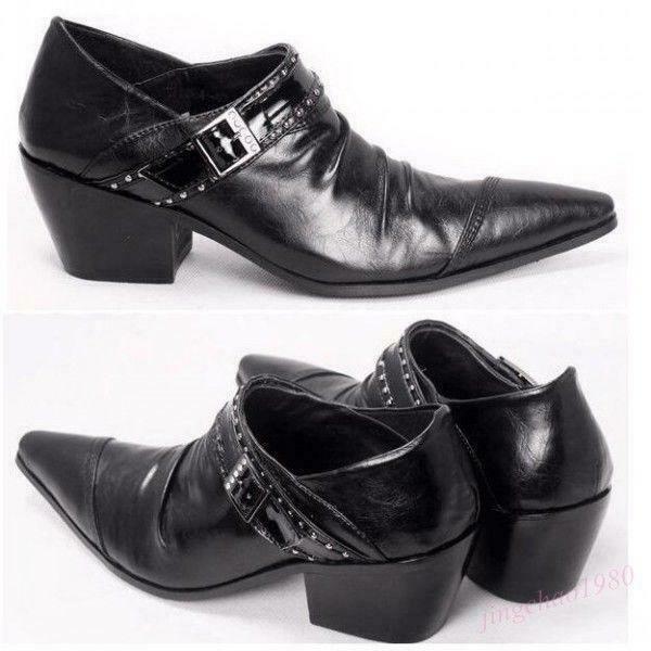 Mens Pointed Toe Buckle Slouch Slip on Formal Dress Black Cuban