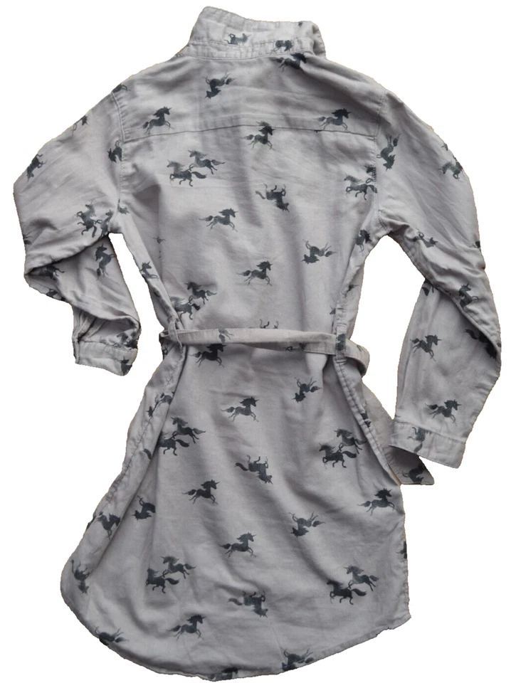 H&M Shirt Dress Age 7-8 Years Beige/Brown Horse Print Long Sleeves Girls Collar - Image 3 of 4