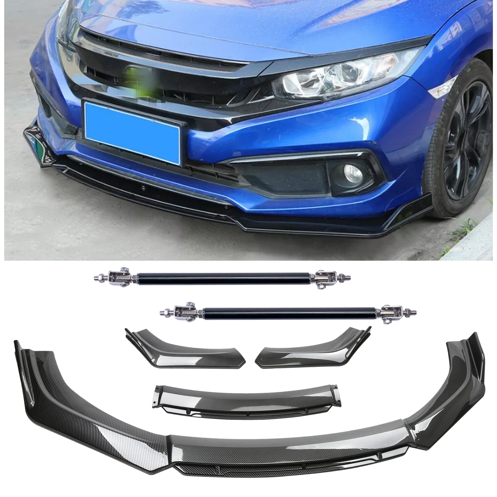 Carbon Fiber Black Front Bumper Lip Chin Body Kit For Honda Civic Si Coupe Sedan