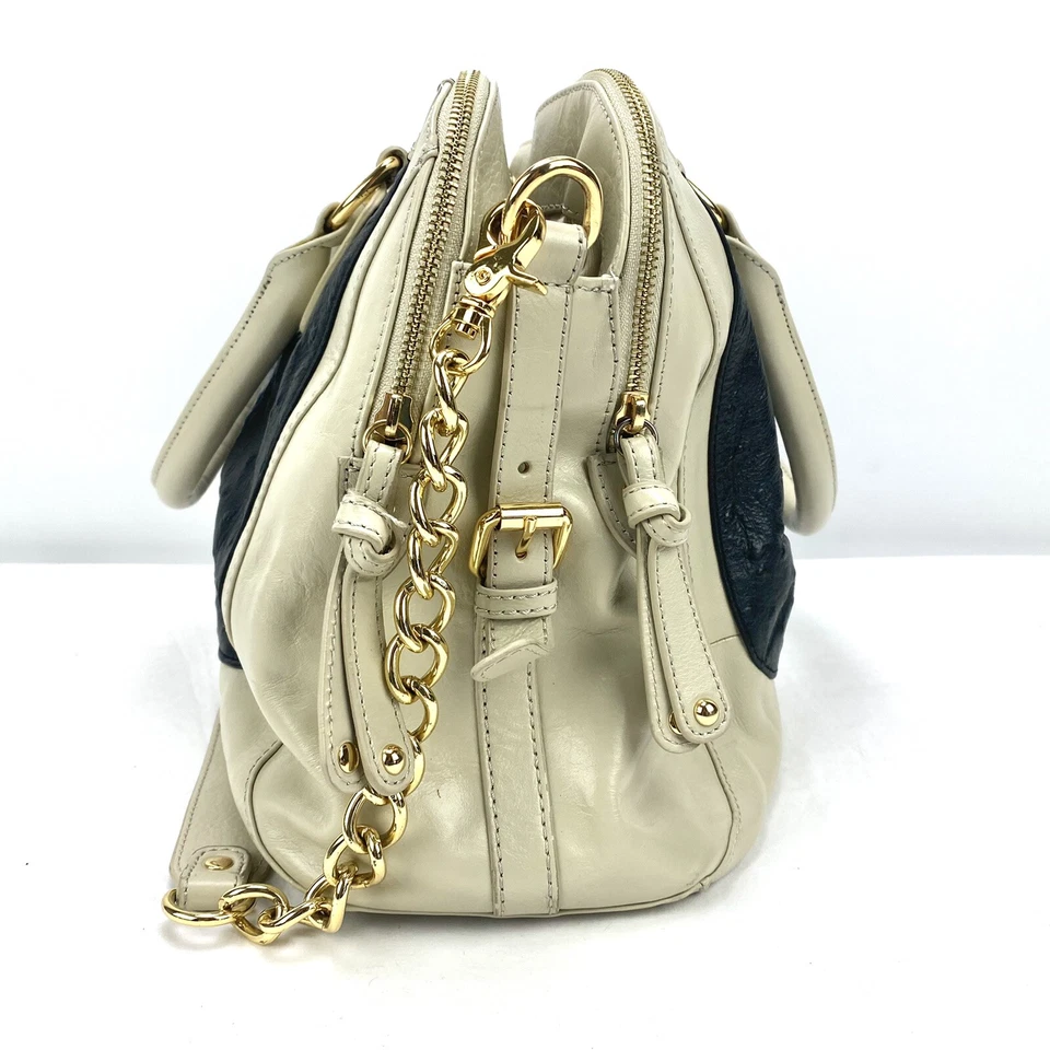 Bolso Bandolera Audrey Brooke Crema Blanco y Negro Avestruz Cartera Bolso de Mano Grande Foto 4 de 4