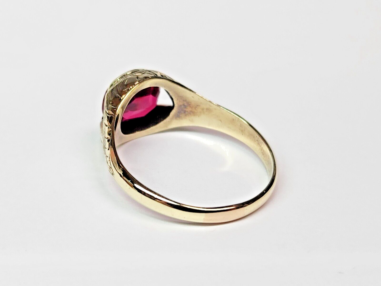 1940s 13k Gold Lab Created Ruby Split Shank Semi … - image 9