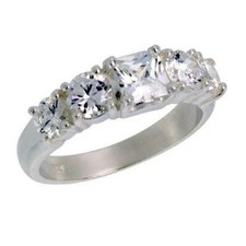 Sterling Silver Engagement CZ Ring w/ 5mm 0.75 ct Princess Cut Center CZ Stone