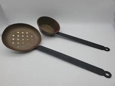 Vintage Primitive Water Dipper, Ladle, & Skimmer, Pig Tail 17" & 14"