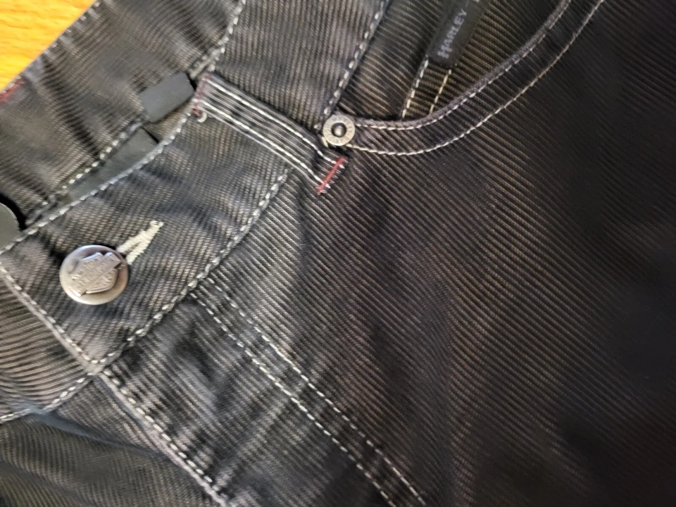 Pantalones bootcut de pana negros/bronce Harley Davidson auténticos para mujer talla 10 Foto 3 de 4