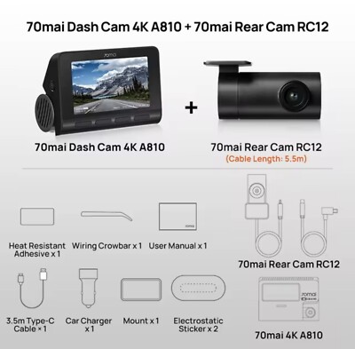 NEW 70mai A810 UHD 4K 150FOV GPS ADAS 4G Front Rear