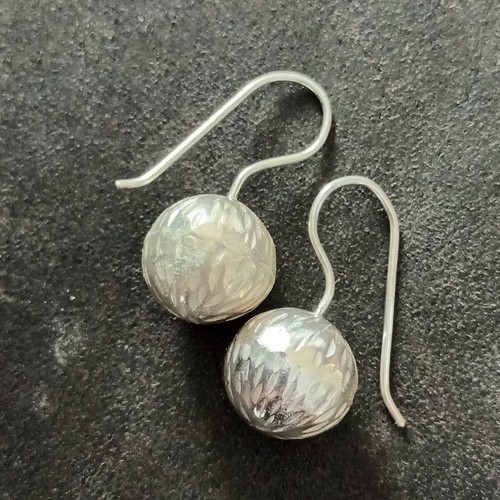 ARTISAN SILVER EARRINGS CRAFT VINTAGE DANGLES 6g Moonlit Gleam BALL #A310 - Picture 5 of 5