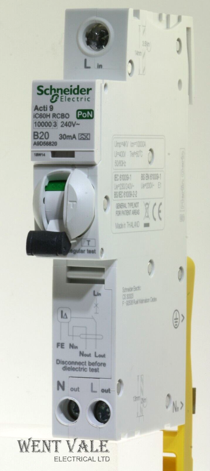 Schneider Acti 9 - A9D56820 - 20a 30mA Type B Single Pole+Ns Class A RCBO PoN