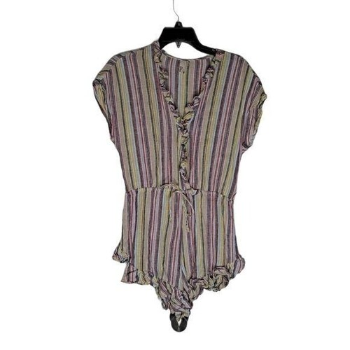 Womens Elan Striped Linen Romper Size 