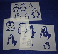 Cartoon Themed Penguin Stencils Mylar 3 Pieces of 14 Mil 8" X 10" - Painting /Cr