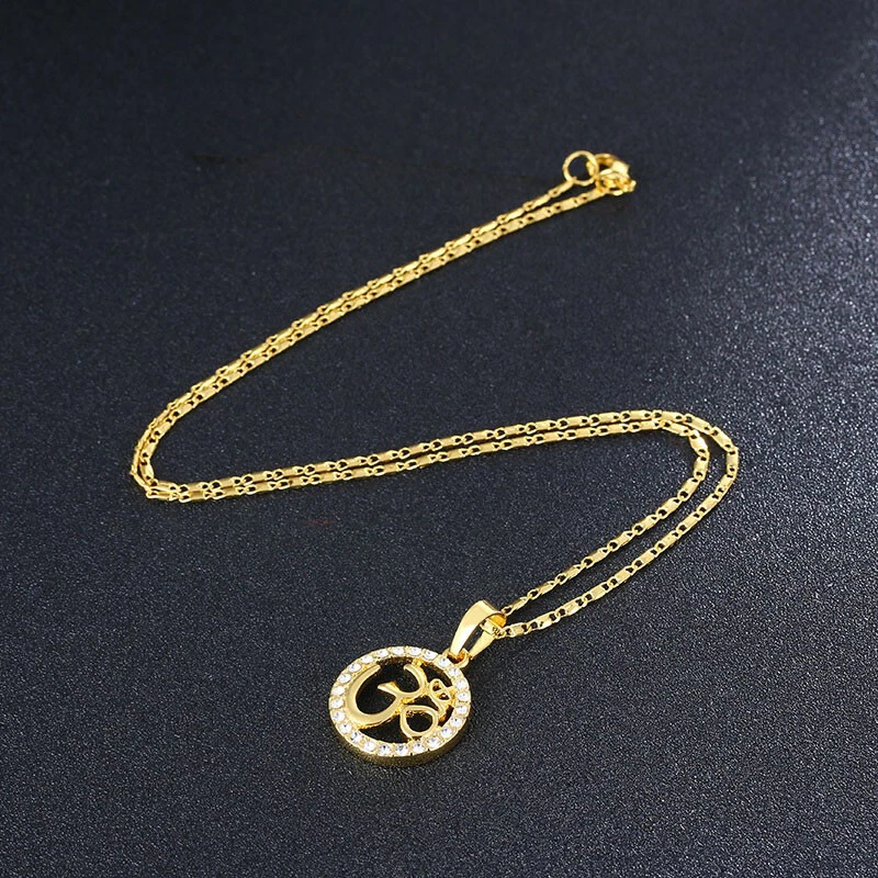 Collar de eslabones de yoga colgante de piedras preciosas de topacio blanco relleno de oro de 18k para mujer D690 Foto 2 de 4