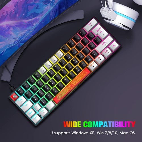 Mechanical Keyboard Mix RGB Backlit 62 Keys UK Layout Ultra-Compact Wired USB PC - Picture 7 of 17