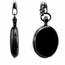 Retro Smooth Black Pocket Watch Quartz Fob Pocket Watches Pendant with Chain