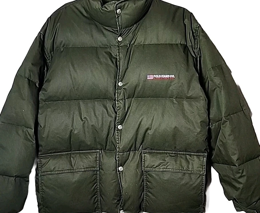 Polo Jeans CO. Ralph Lauren Hombres L Verde Denim Plumón de Ganso Cremallera Completa Chaqueta Puffer Foto 2 de 4