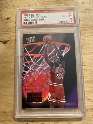 ○ジョーダン　JORDAN NBA インサート　USA Michael Jordan Insert Card PSA 6 Fleer Ultra MJ Inside Outside