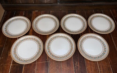 MIDWINTER STONEWARE BRAID BEIGE ROUND BREAD & BUTTER SMALL PLATES SET/7 VGUC