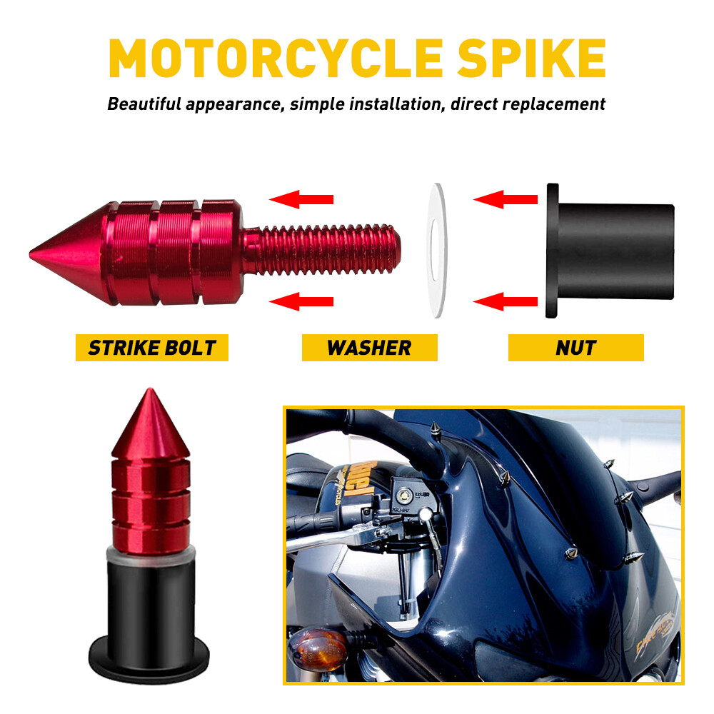 10 Red Spike Billet Aluminum Motorcycle License Plate Frame Tag Bolts