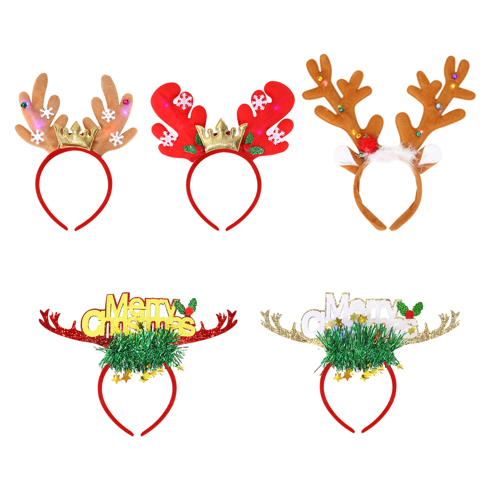 Colorful LED Reindeer Antlers Ear Headband Plush Costume Accessory Party Decor