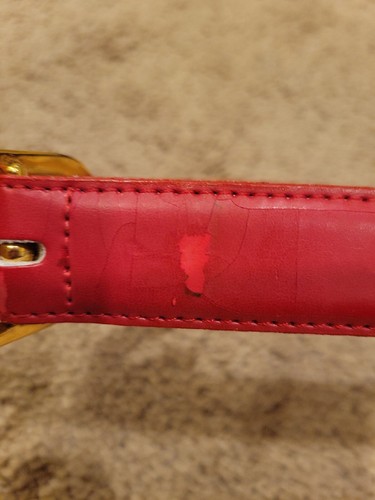 Cinturón de Cuero Rojo Anne Klein De Colección Años 90 Talla Mediana Oro León EE. UU. - Imagen 4 de 5