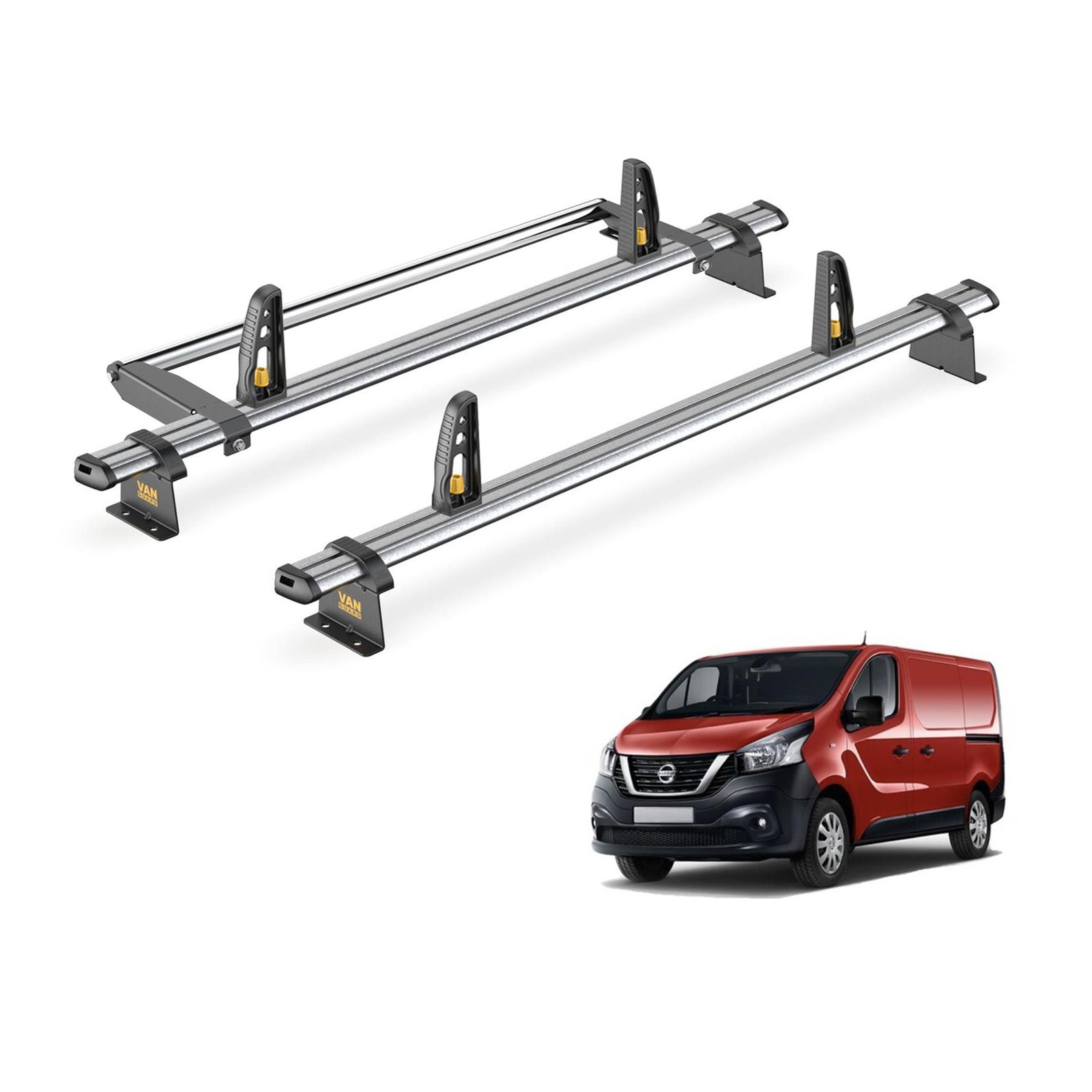 Nissan NV300 Roof Rack for 2016+ [Tailgate] 2 Bars & Roller Van Guard Ulti Trade