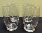 4 VTG ANCHOR HOCKING LAUREL LEAF ETCHED JUICE GLASS TUMBLERS 3 5/8"