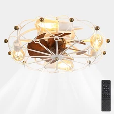 20" White Ceiling Fan with Light & Remote Farmhouse Caged Flush Mount 6 Speeds