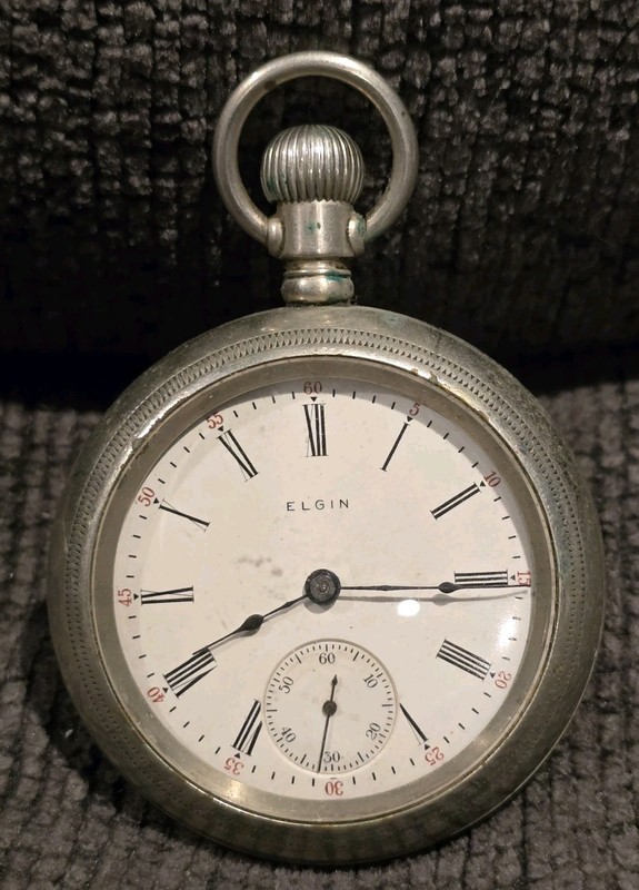 Antique Elgin Open Face Pocket Watch Silveroid Case 1910s Railroad Pocket Watch