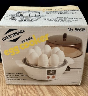 Vtg West Bend Automatic Electric Soft/Hard Egg Cooker #86618 White/Original Box