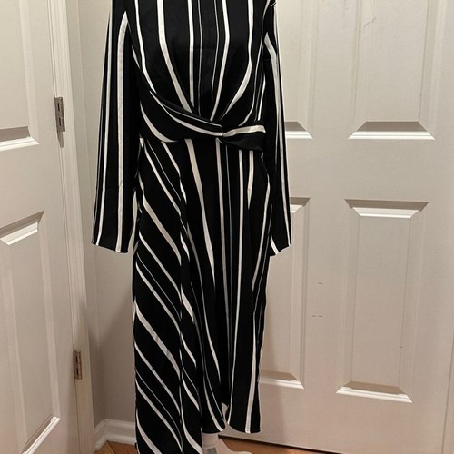 Ann Taylor Women's Size 8 Black and White Striped Shirt Dress Long Sleeve - Picture 2 of 11