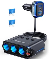 in 1 Cigarette Lighter Splitter, SONRU 180W (max 192W) 3-Socket Car Cigarette