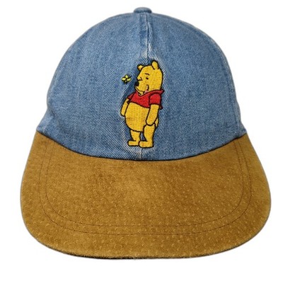 Winnie The Pooh Fitted Hat Blue One Size Embroidered Colorblock Disney Vintage