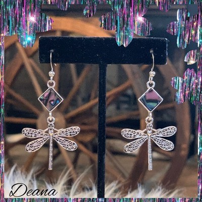 Schöne Abalone Diamant und Libelle Ohrhänger 