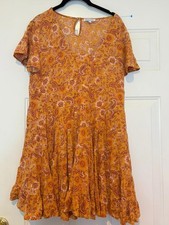Anthropologie Patrons of Peace sz M orange boho babydoll peasant dress #1890