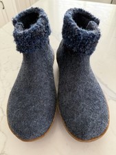 Glerups Wool Felt Slipper Booties Denim/Honey Rubber 38. Handmade Wool Trim.