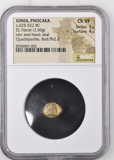 IONIA PHOCAEA c.625 522 BC EL Hecte (2.60g) obv SEAL HEAD; Ch VF 3/5 4/5 NGC