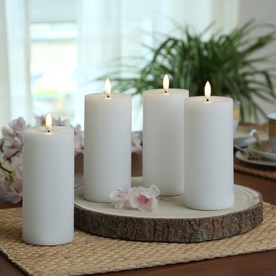 LED Kerzen LINA Rustik Optik Adventskranz Echtwachs 7x15cm Timer weiß 4er Set