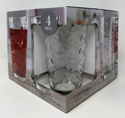 NEW Cosmo 4 Pc Cooler Glass Set 15.75 oz Textured Clear Drinking Tumblers
