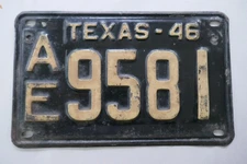 1946 Texas License Plate AE 9581