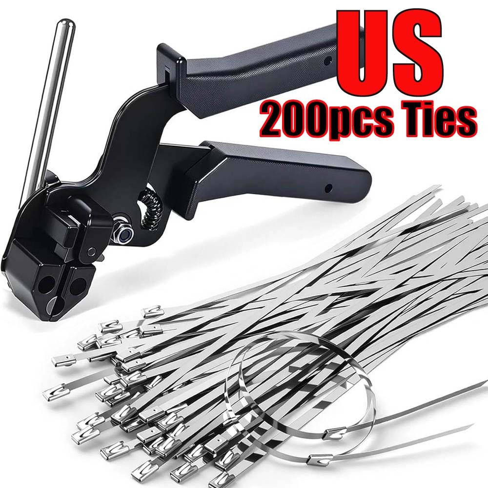 200pcs Metal Zip Ties with Stainless Steel Cable Tie Gun Special Tool For Silver
