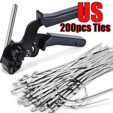 200pcs Metal Zip Ties with Stainless Steel Cable Tie Gun Special Tool For Silver
