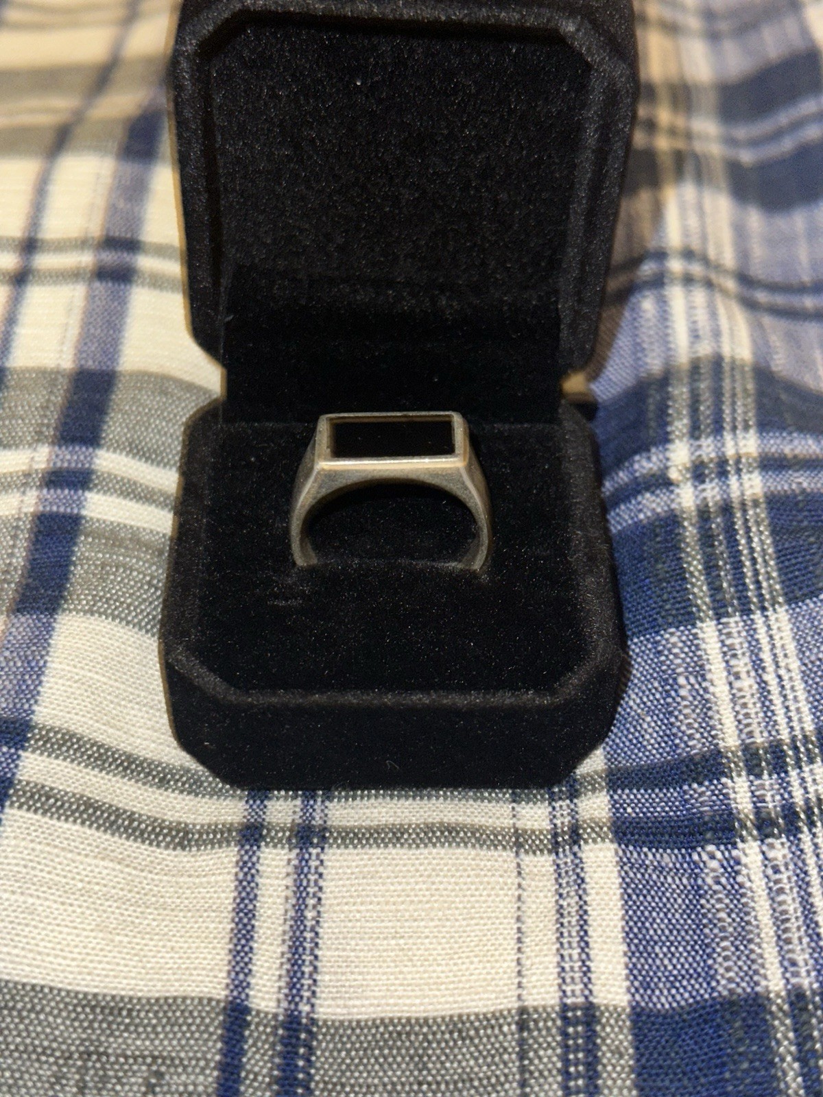 Men's Silver Signet Ring Black Rectangular Onyx B… - image 3