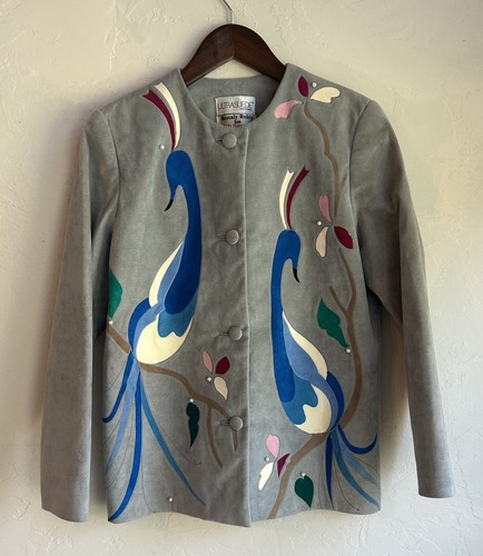 Vintage 70s Rare Beverly Robin Ultra Suede Jacket 8 Birds Appliqué Avant Garde