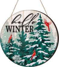 Hello Winter Welcome Door Sign Winter Christmas Door Decor Wooden Farmhouse Wall