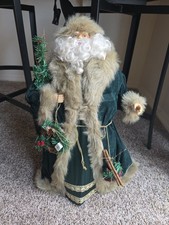 Vintage Old World Father Christmas Santa 23" Green Velvet Robe Faux Fur Trim...