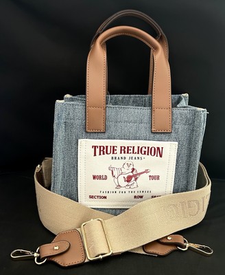 TRUE RELIGION MINI LOGO TOTE BAG- CROSSBODY -DENIM - NWT- REMOVABLE STRAP BUDDHA