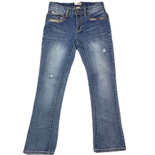Mudd Sequin Pocket Distressed Washed Bootcut Blue Denim Jeans Girls Juniors 14