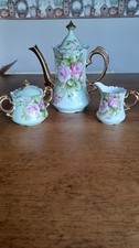 LEFTON Green Heritage Rose Teapot Sugar Cream...