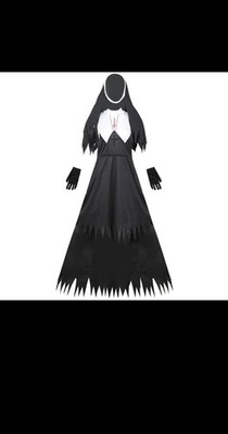Black & White Gothic Nun Costume Complete Outfit Dress w/ Veil & Gloves