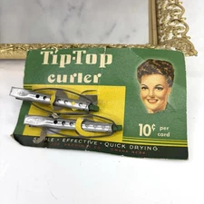 Vtg Wartime 40s Hair Tip Top Metal Clamp Curlers Cardstock Pin Wave 1940s Pinup