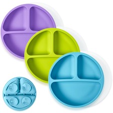 WeeSprout Suction Plates with Lids for Babies  Toddlers - 100 Silicone, Dinner